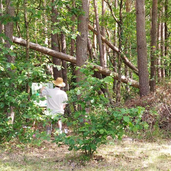 Painting outdoors in the forest, Olivier Furter