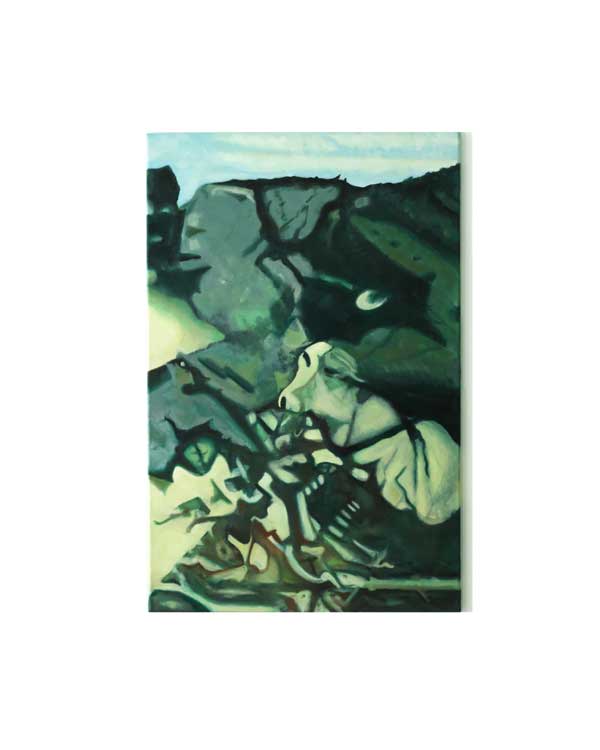 Painting, Dog-life II, oil on canvas, 92x60cm, Olivier Furter, Inspired by a detail from “Rocky Landscape” by Théodore Rousseau (1836)