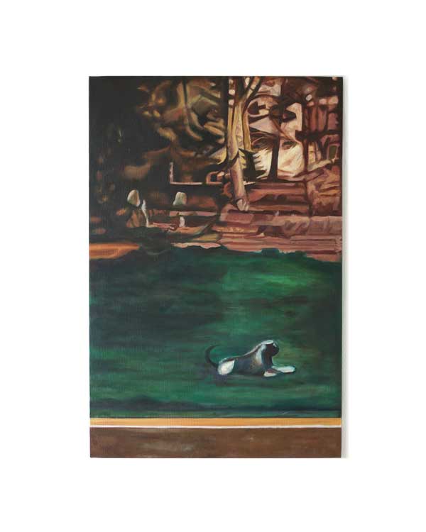 Olivier Furter, painting, Dog-life I, oil on canvas, 103x68x2cm, OF/2022 Inspired by the painting “West Lodge - East Bergholt” by John Constable (1776-1837)