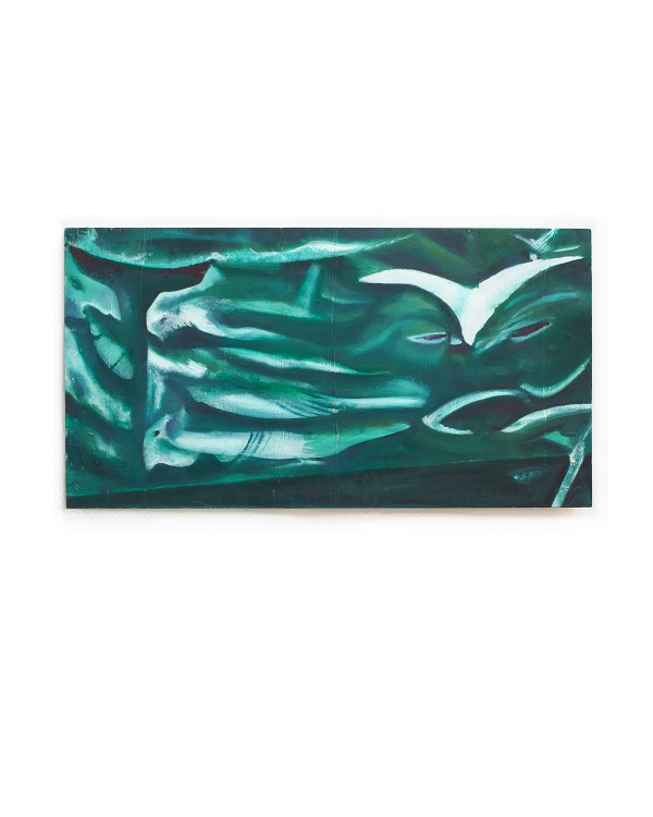 img 3283 green caravan ii, huile sur contreplaqué recyclé, 95x50cm, of26